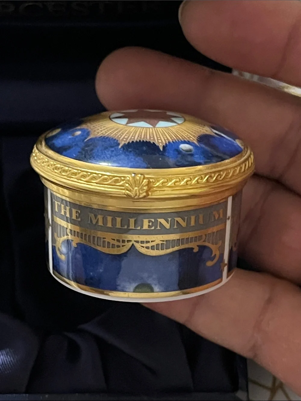 Royal Worcester Blue and Gold Decorative Compact Box